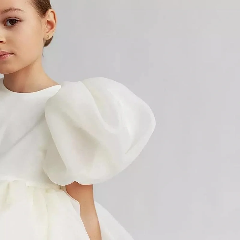 NWT Girl’s Elegant Princess Puff Sleeves Party Dress in Ivory Size 9-10Y